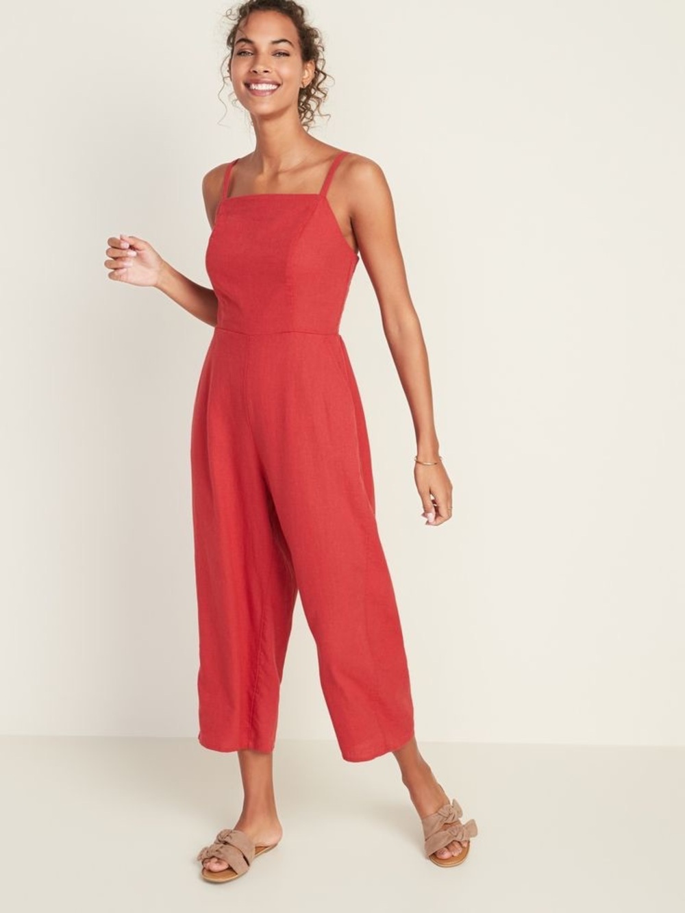 Old Navy Red Square-Neck Wide-Leg Jumpsuit